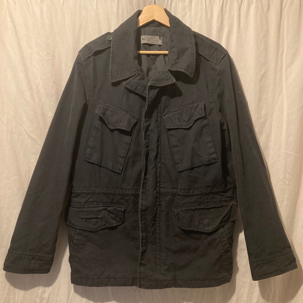 Gap Mens Black Canvas Military Field Jacket Utility Coat Medium